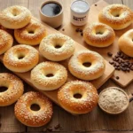 Gluten-free bagels on a wooden board