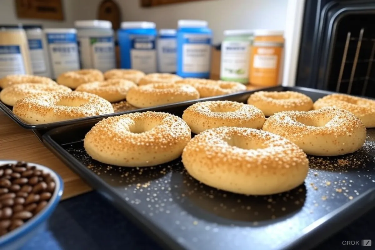 Homemade gluten-free bagels in oven