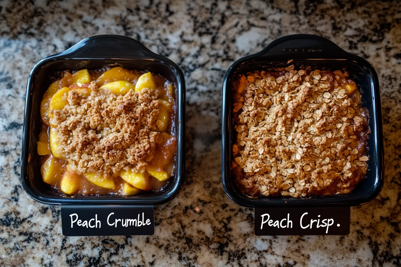 What is the difference between a peach crumble and a peach crisp?