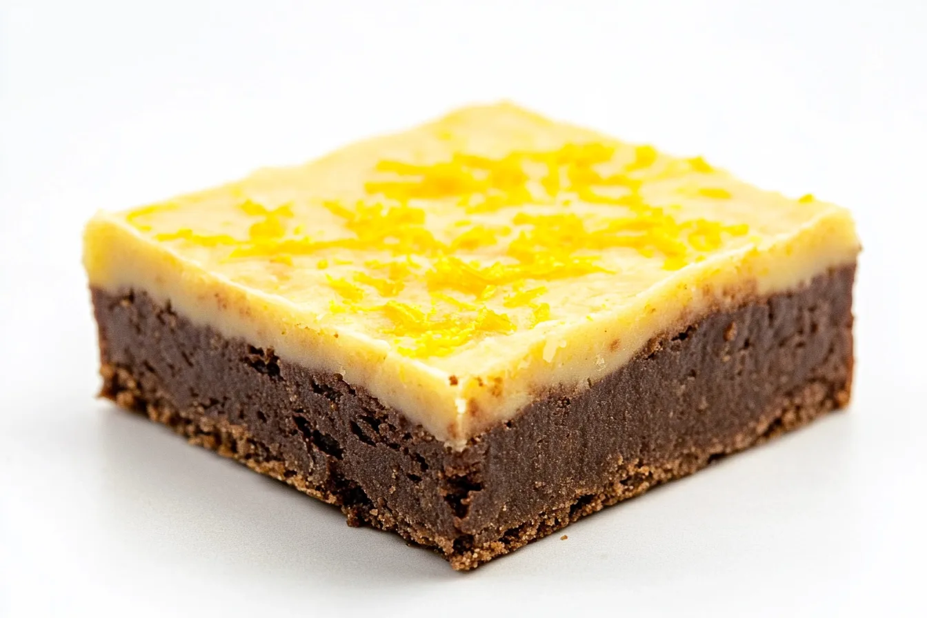 Close-up of a delicious lemon brownie