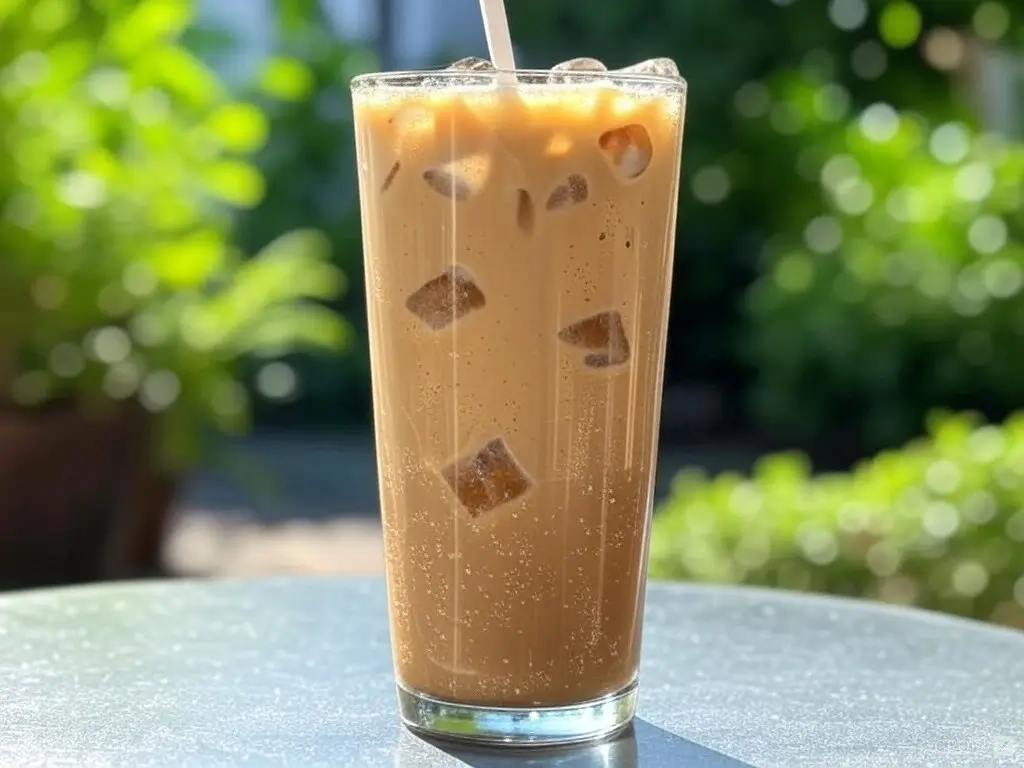 Refreshing iced coffee with ice cubes