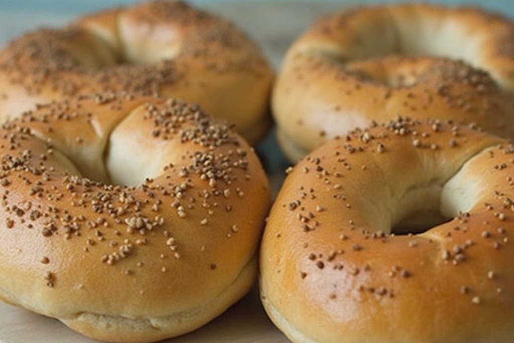 Fresh gluten-free bagels on a wooden table