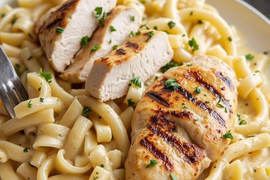 Chicken pasta with creamy Alfredo sauce