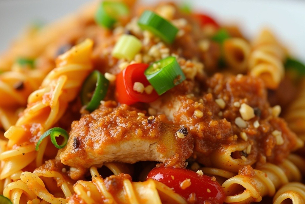 Close-up of Cajun chicken pasta on a plate