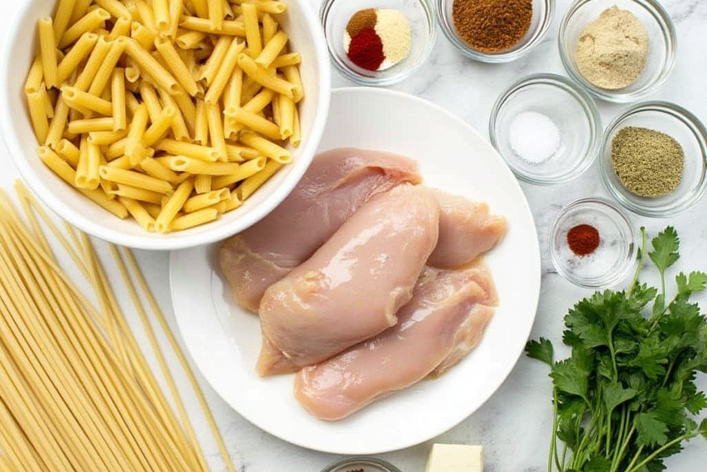 Ingredients for Cajun chicken pasta