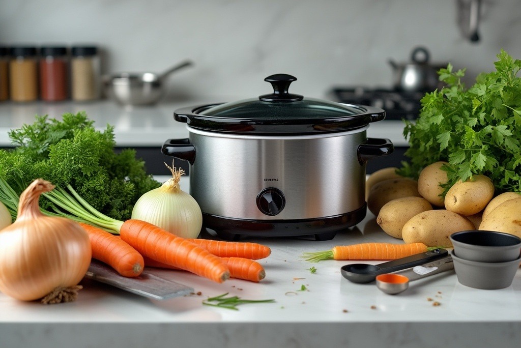 Crockpot with fresh ingredients