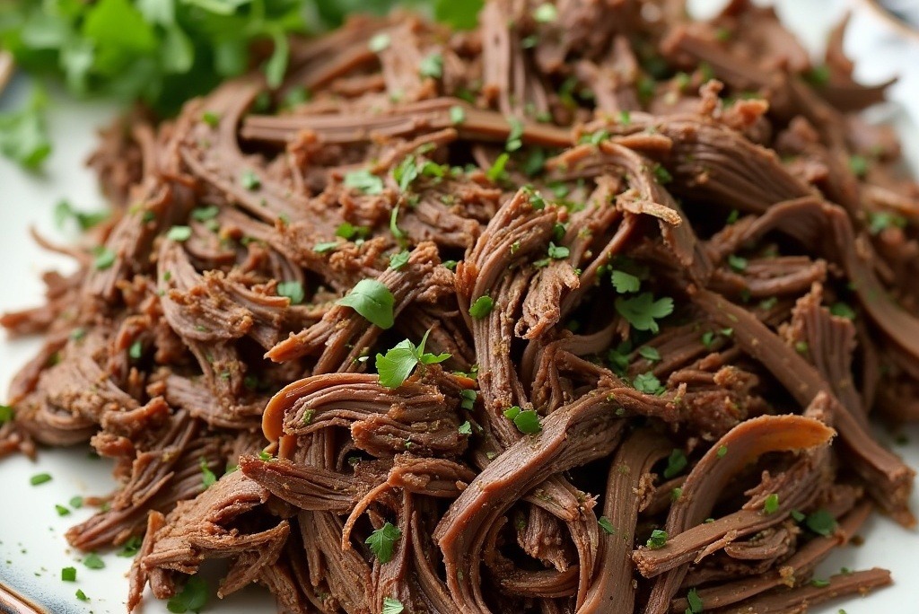 Shredded beef brisket served with garnish