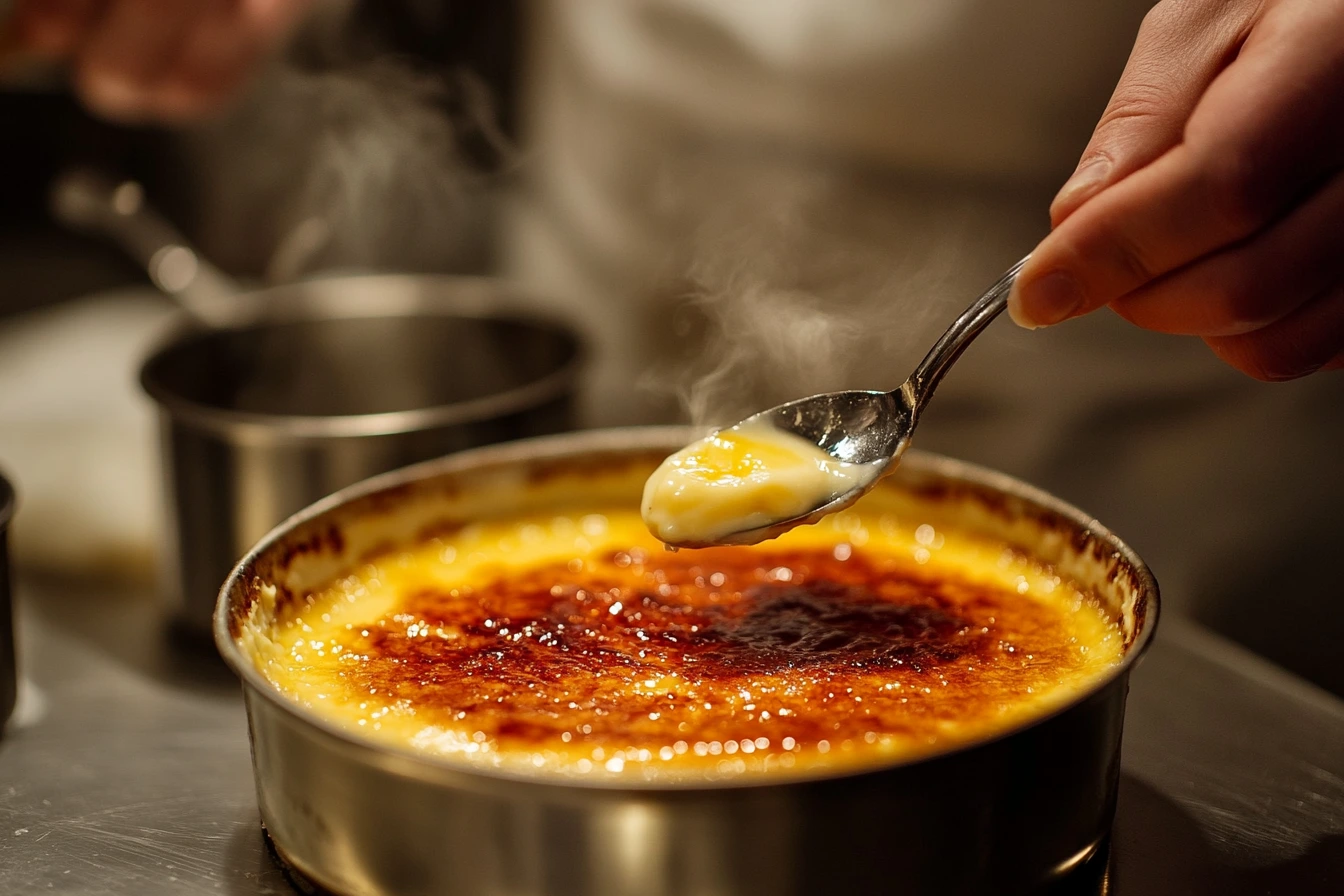 Caramelizing crème brûlée with a spoon