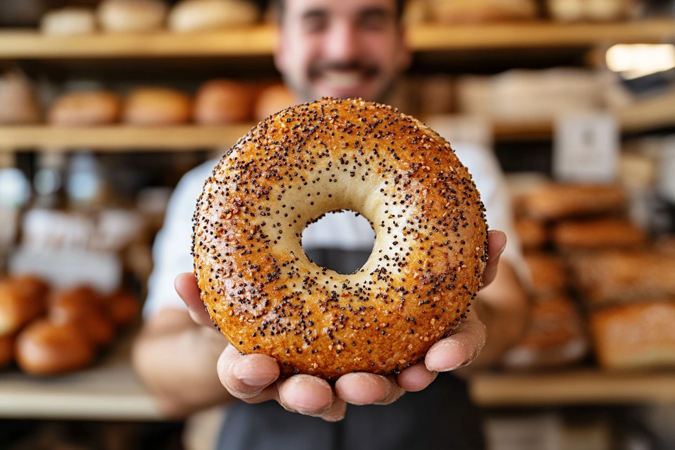 A golden brown, freshly baked gluten-free bagel