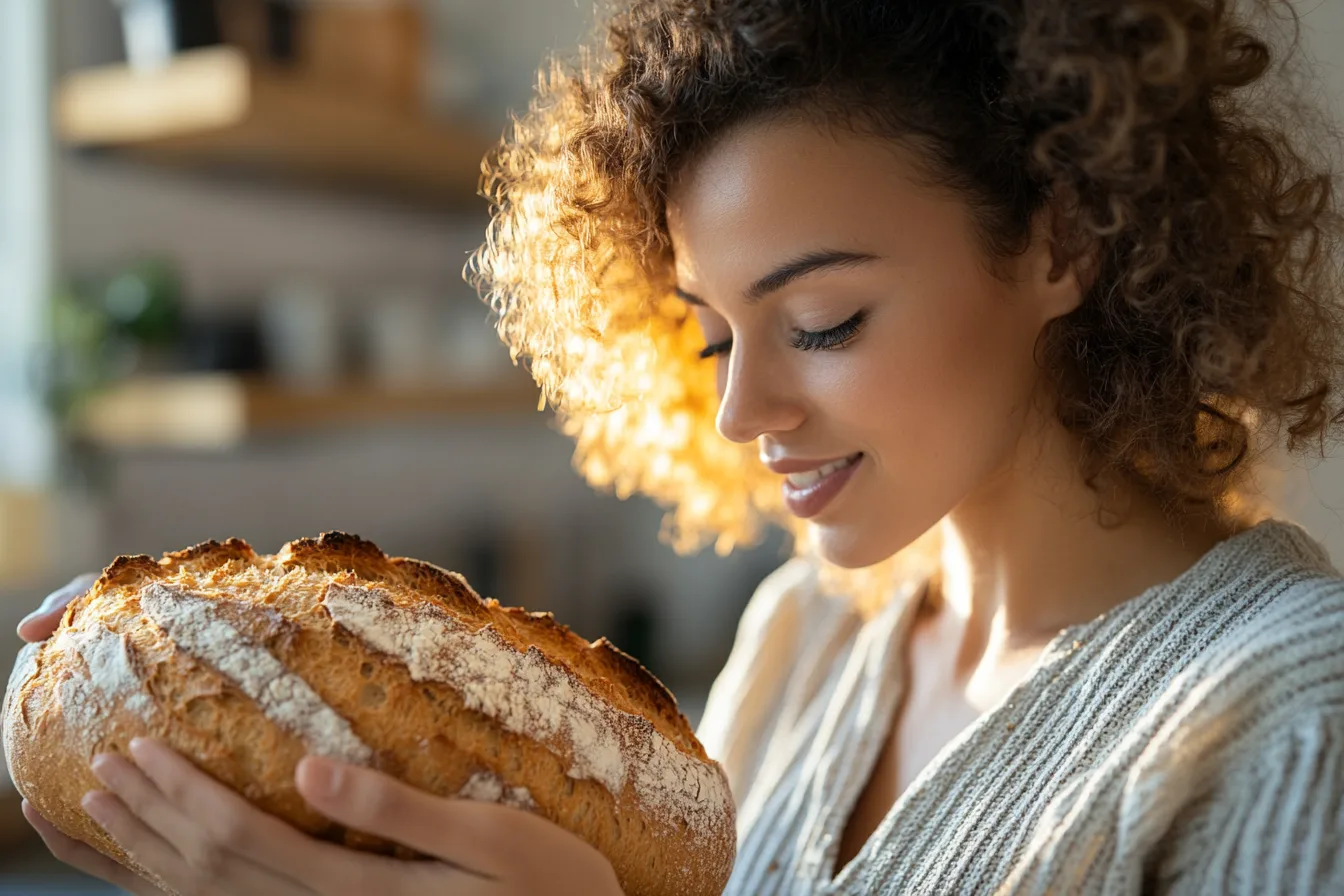 Woman Carefully Reading Bread Label at Grocery Store