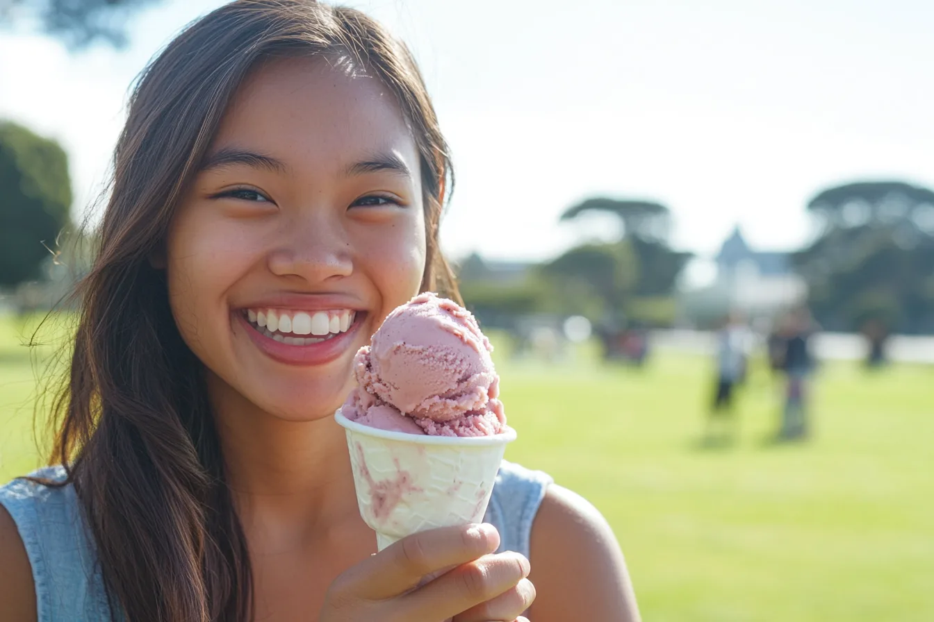 Enjoying healthy ice cream.