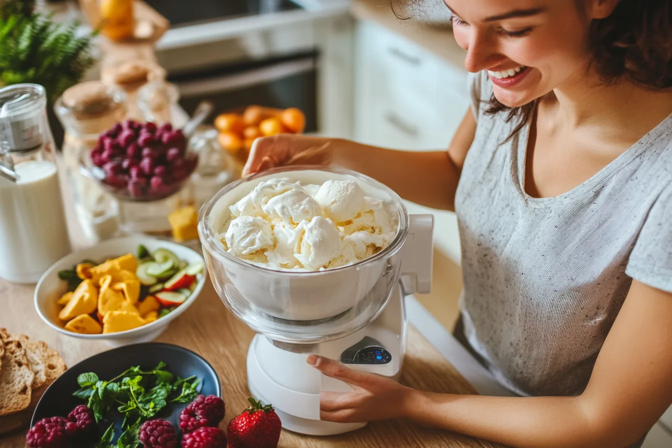Making healthy ice cream with friends