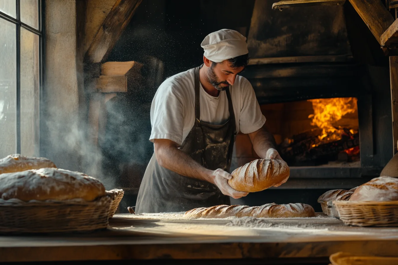 Freshly baked healthy bread from a wood-fired oven