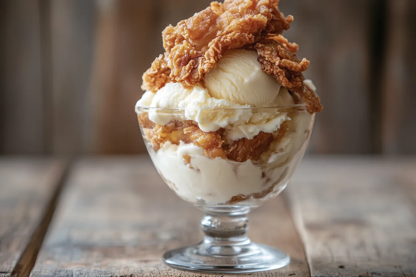 Fried chicken ice cream with crispy skin
