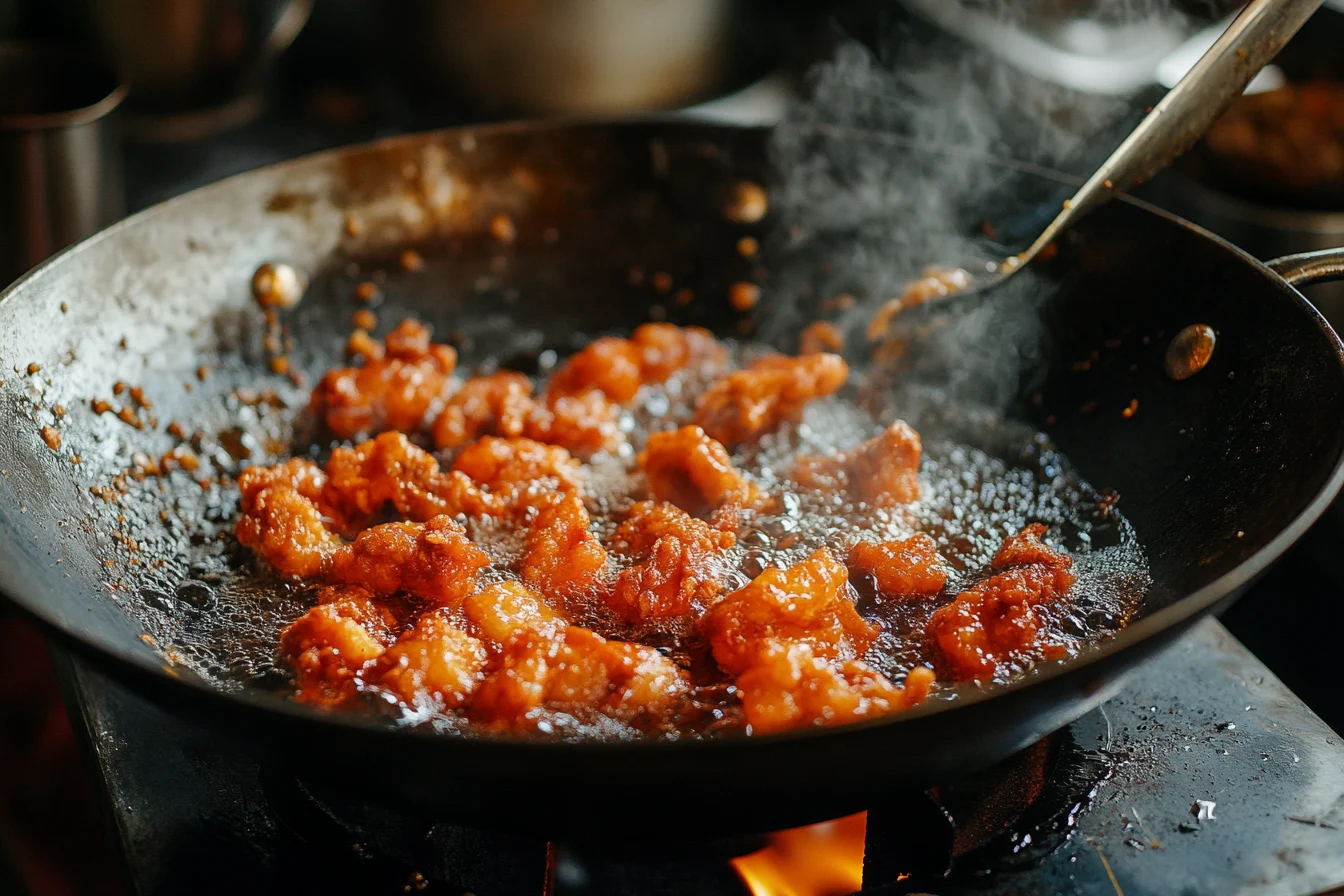 The double frying process of Chinese fried chicken"