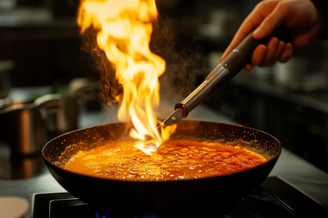 the process of torching the sugar on a crab brle in 43eba10c e086 4f97 9219 b81b216e43f4 0
